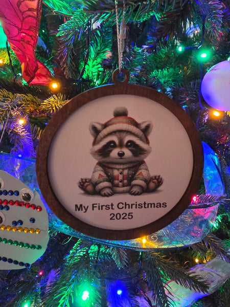 🦝 Custom Baby Raccoon — Personalized Christmas Ornament