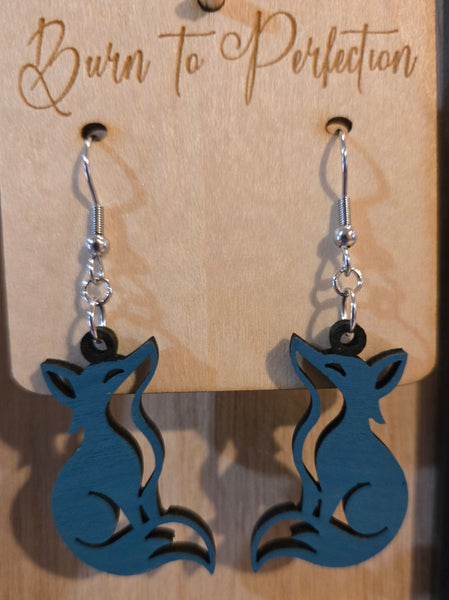 🦊 Blue Fox Earrings — Hand-Painted Laser-Cut Woodland Style