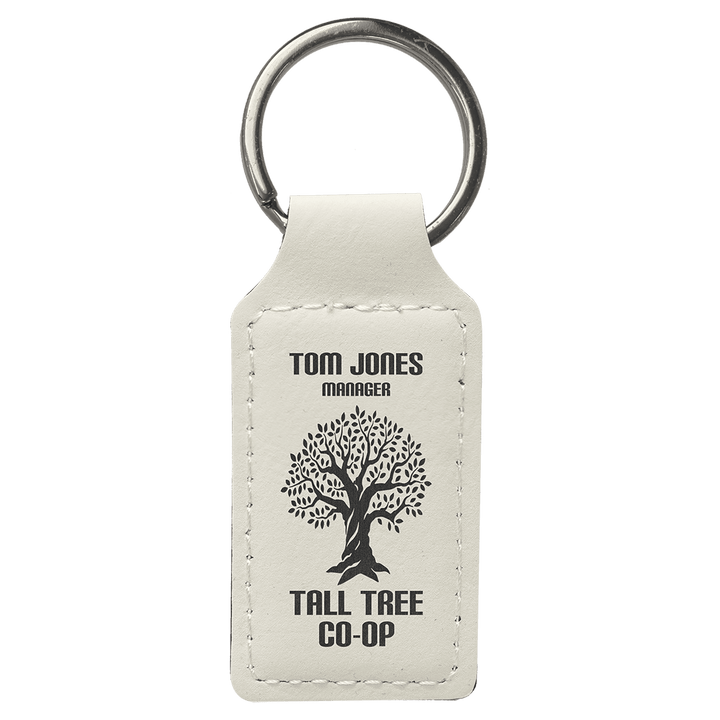 White Leatherette Keychain – Custom Engraving