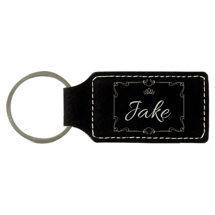 Black/Silver Leatherette Keychain – Custom Engraving
