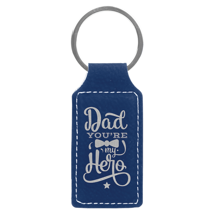 Blue/Silver Leatherette Keychain – Custom Engraving