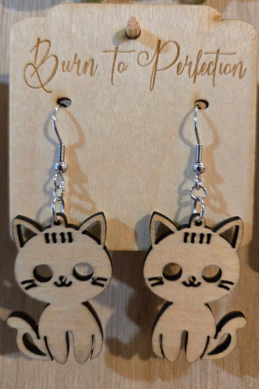 🐱 Kitten Earrings — Laser-Cut Wooden Cat Lover Jewelry