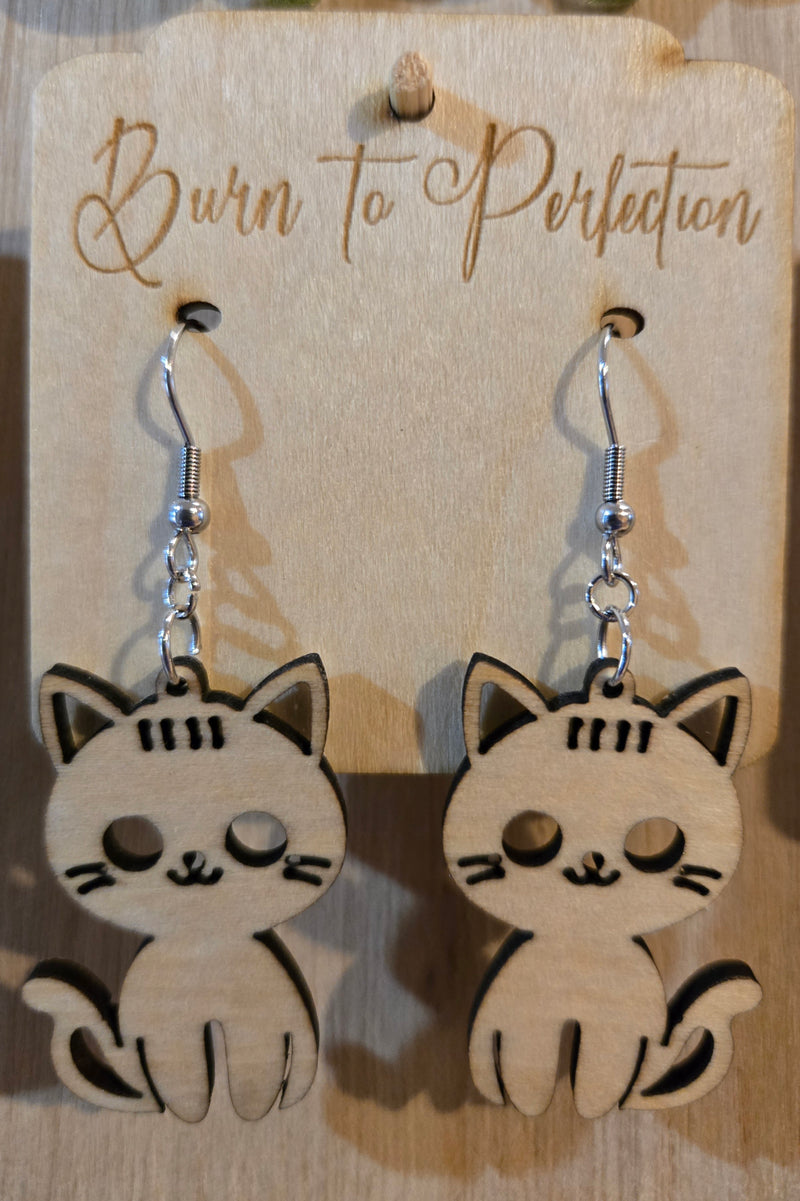 🐱 Kitten Earrings — Laser-Cut Wooden Cat Lover Jewelry