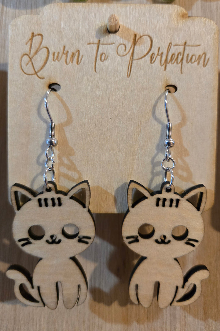 🐱 Kitten Earrings — Laser-Cut Wooden Cat Lover Jewelry