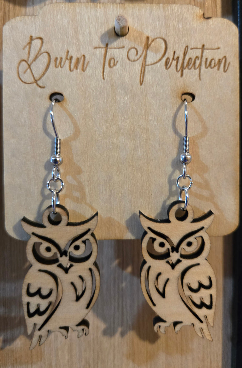 🦉 Owl Earrings — Laser-Cut Wooden Forest Charm