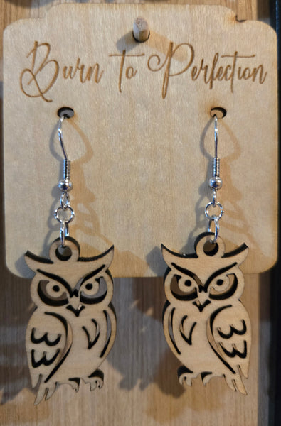 🦉 Owl Earrings — Laser-Cut Wooden Forest Charm