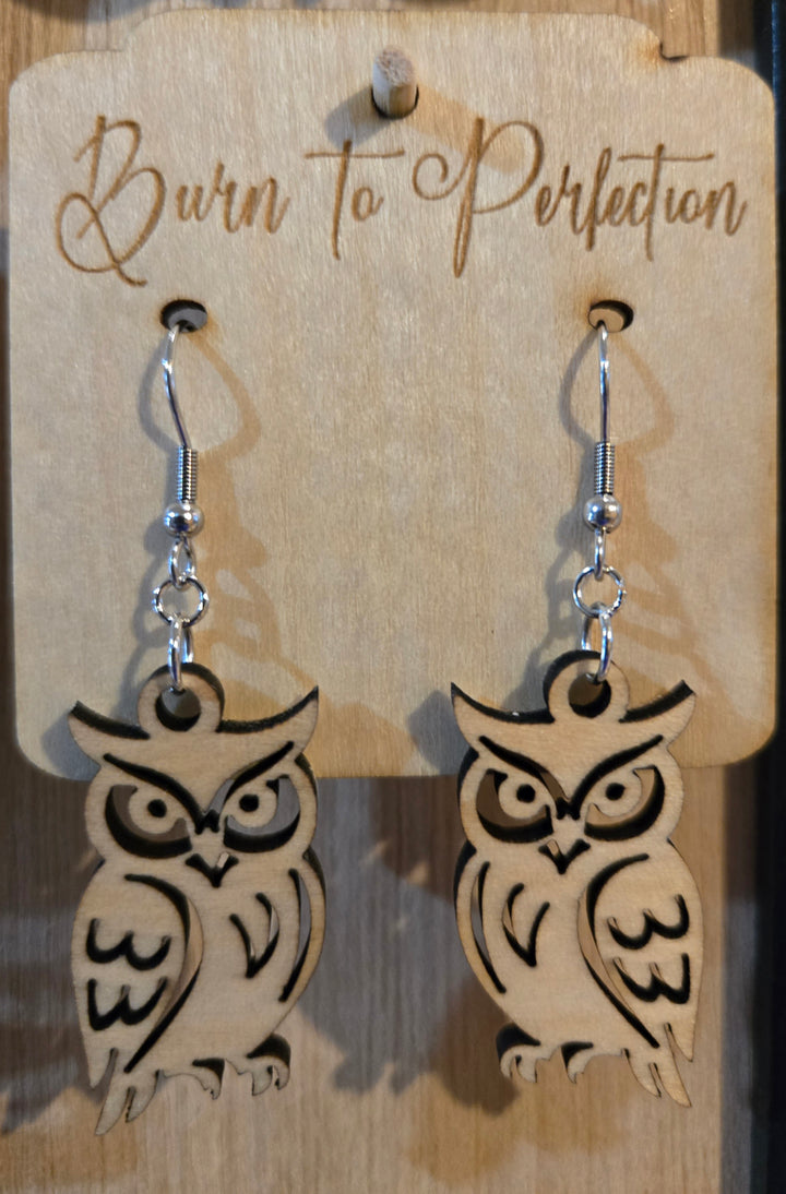 🦉 Owl Earrings — Laser-Cut Wooden Forest Charm